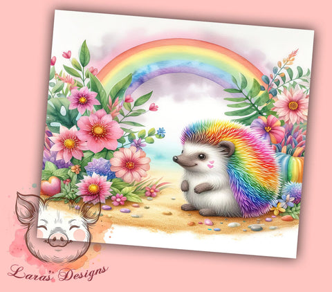 Floral Rainbow Hedgehog 20oz Tumbler Png, Straight & Tapered Tumbler Png, Hedgehog Tumbler Png, Digital Download PNG Sublimation Lara' s Designs 