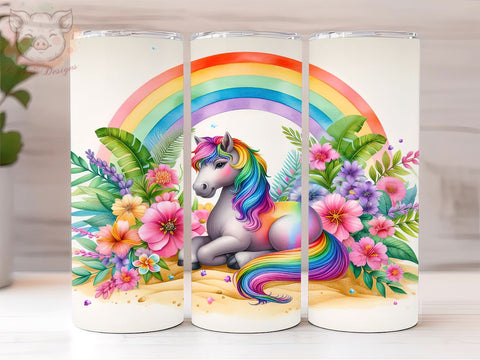 Floral Rainbow Horse 20oz Tumbler Png, Straight & Tapered Tumbler Png, Horse Tumbler Png, Digital Download PNG Sublimation Lara' s Designs 