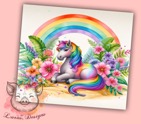 Floral Rainbow Horse 20oz Tumbler Png, Straight & Tapered Tumbler Png, Horse Tumbler Png, Digital Download PNG Sublimation Lara' s Designs 