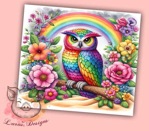 Floral Rainbow Owl 20oz Tumbler, Straight & Tapered Tumbler Png, Owl Tumbler Png, Digital Download PNG Sublimation Lara' s Designs 