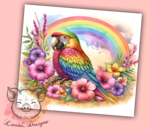 Floral Rainbow Parrot 20oz Tumbler Png, Straight & Tapered Tumbler Png, Parrot Tumbler Png, Digital Download PNG Sublimation Lara' s Designs 