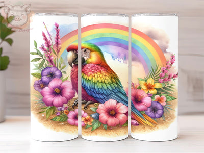 Floral Rainbow Parrot 20oz Tumbler Png, Straight & Tapered Tumbler Png, Parrot Tumbler Png, Digital Download PNG Sublimation Lara' s Designs 