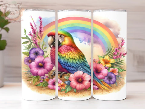 Floral Rainbow Parrot 20oz Tumbler Png, Straight & Tapered Tumbler Png, Parrot Tumbler Png, Digital Download PNG Sublimation Lara' s Designs 