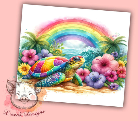 Floral Rainbow Sea Turtle 20oz Tumbler Png, Straight & Tapered Tumbler Png, Sea Turtle Tumbler Png, Digital Download PNG Sublimation Lara' s Designs 