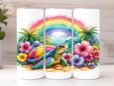 Floral Rainbow Sea Turtle 20oz Tumbler Png, Straight & Tapered Tumbler Png, Sea Turtle Tumbler Png, Digital Download PNG Sublimation Lara' s Designs 