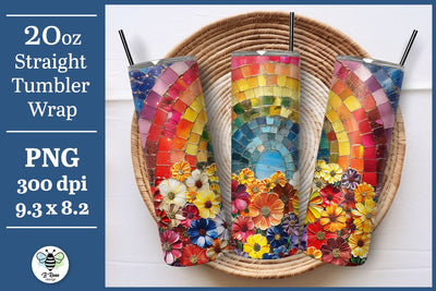 Floral Rainbow Tumbler Wrap | Mosaic Tumbler PNG SVG B Renee Design 