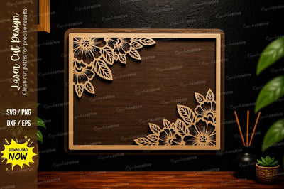 Floral Rectangle Frame Laser Cut SVG Design SVG Regulrcrative 