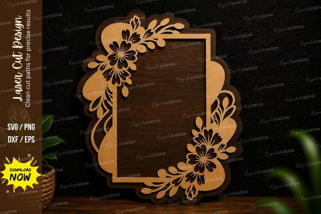 Floral Rectangle Frame Laser Cut Svg Design SVG Regulrcrative 