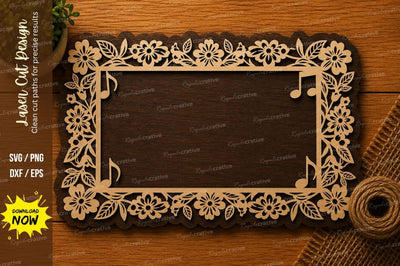 Floral Rectangle Frame SVG | Decorative Laser Cut Border File | Glowforge CNC DXF PNG EPS SVG Regulrcrative 