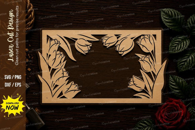 Floral Rectangle Sign Frame Laser Cut SVG File SVG Regulrcrative 