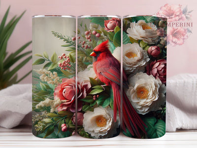 Floral Red Cardinal Tumbler, Floral Cardinal Tumbler, 20oz Tumbler Wrap, Sublimation Design, Bird Lover Gift, Red Cardinal Wrap, Nature Inspired Tumbler Sublimation Li Zamperini 