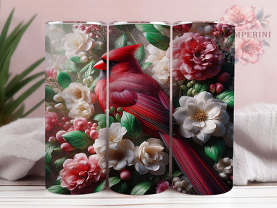 Floral Red Cardinal Tumbler, Floral Cardinal Tumbler, 20oz Tumbler Wrap, Sublimation Design, Bird Lover Gift, Red Cardinal Wrap, Nature Inspired Tumbler Sublimation Li Zamperini 