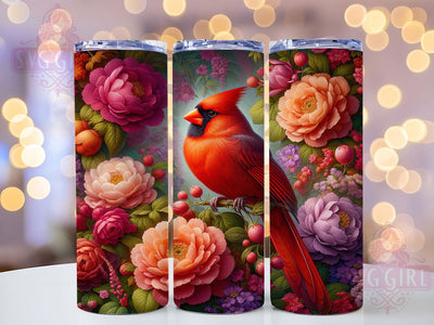 Floral Red Cardinal Tumbler, Floral Cardinal Wrap, Cardinal Flowers Cup, 20oz Sublimation Wrap, Stylish Bird Design Tumbler, Artistic Cardinal Cup, Nature Cardinal Theme Wrap Sublimation SvggirlplusArt 