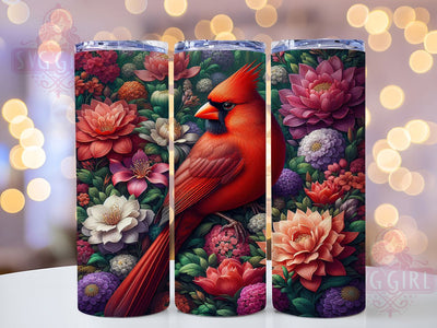 Floral Red Cardinal Tumbler, Floral Cardinal Wrap, Cardinal Flowers Cup, 20oz Sublimation Wrap, Stylish Bird Design Tumbler, Artistic Cardinal Cup, Nature Cardinal Theme Wrap Sublimation SvggirlplusArt 