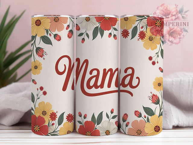 Floral Retro Mama 20oz Tumbler, Retro Mama Tumbler, 20oz Sublimation Wrap, Vintage Mama Drinkware, Aesthetic Mom Gift, Boho Mama Tumbler, Retro Floral Design Tumbler Sublimation Li Zamperini 