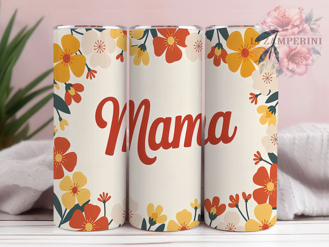 Floral Retro Mama 20oz Tumbler, Retro Mama Tumbler, 20oz Sublimation Wrap, Vintage Mama Drinkware, Aesthetic Mom Gift, Boho Mama Tumbler, Retro Floral Design Tumbler Sublimation Li Zamperini 