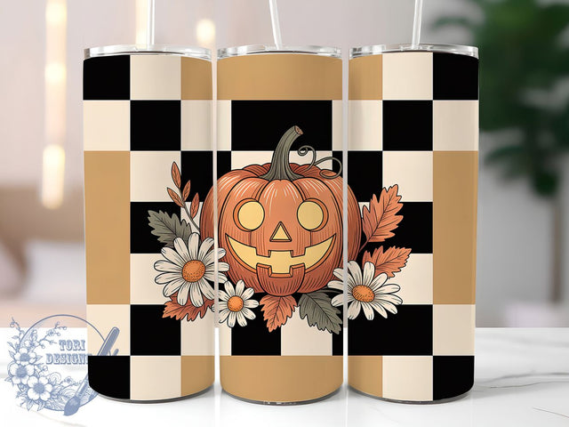 Floral Retro Pumpkin Halloween Tumbler, Retro Fall Cup Wrap, 20Oz Sublimation, Vintage Pumpkin Drinkware, Groovy Autumn Mug, Flower Power Halloween Wrap, Cute Cozy Cup Print Sublimation ToriDesigns 