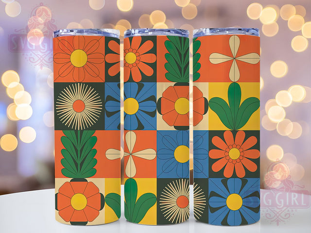 Floral Retro Vintage Tumbler, Seamless Pattern, Vintage Style, Bold Design, Whimsical Art, 20Oz Tumbler, Sublimation Wrap Sublimation SvggirlplusArt 