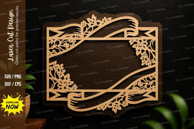 Floral Ribbon Frame Laser Cut SVG Design SVG Regulrcrative 