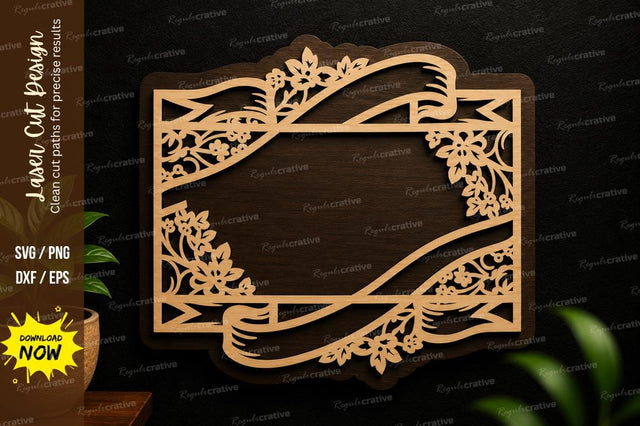 Floral Ribbon Frame Laser Cut SVG Design SVG Regulrcrative 