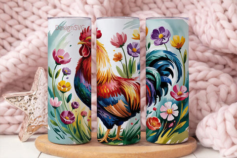 Floral Rooster 20oz Tumbler Design Sublimation DesignSVG 