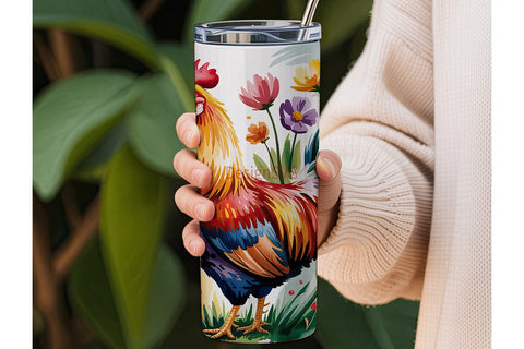 Floral Rooster 20oz Tumbler Design Sublimation DesignSVG 