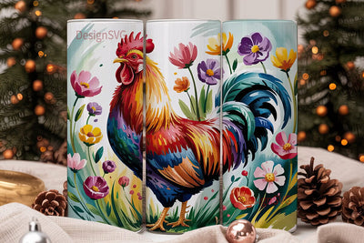 Floral Rooster 20oz Tumbler Design Sublimation DesignSVG 