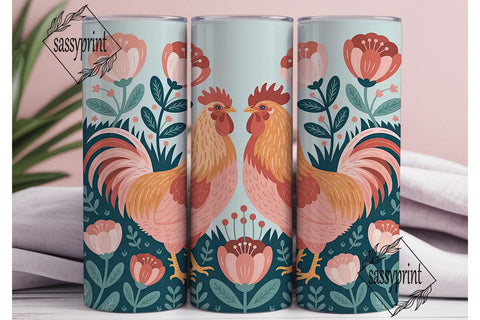 Floral Rooster 20oz Tumbler Wrap Sublimation sassyprint 