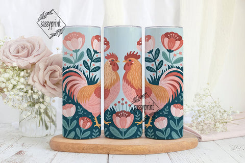 Floral Rooster 20oz Tumbler Wrap Sublimation sassyprint 