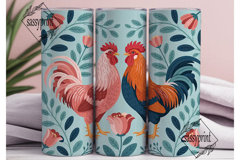 Floral Rooster 20oz Tumbler Wrap Sublimation sassyprint 