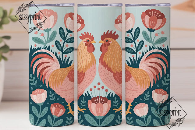 Floral Rooster 20oz Tumbler Wrap Sublimation sassyprint 
