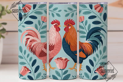 Floral Rooster 20oz Tumbler Wrap Sublimation sassyprint 