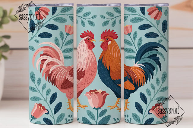 Floral Rooster 20oz Tumbler Wrap Sublimation sassyprint 