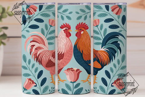 Floral Rooster 20oz Tumbler Wrap Sublimation sassyprint 