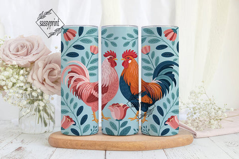 Floral Rooster 20oz Tumbler Wrap Sublimation sassyprint 