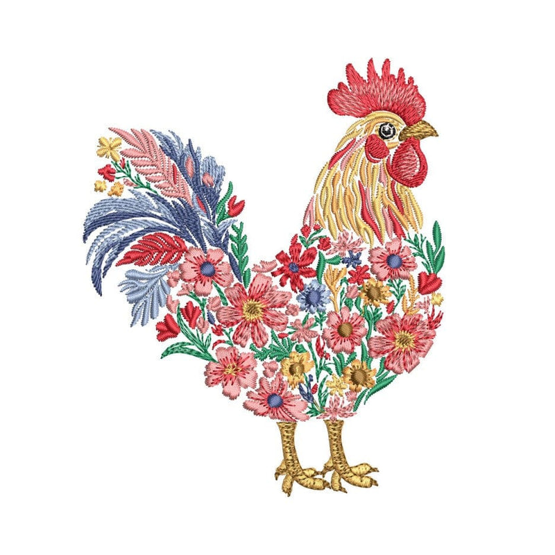 Floral Rooster Embroidery Design Floral Farm Chicken Machine Embroidery File 3 sizes Instant Download Embroidery/Applique DESIGNS Nino Nadaraia 