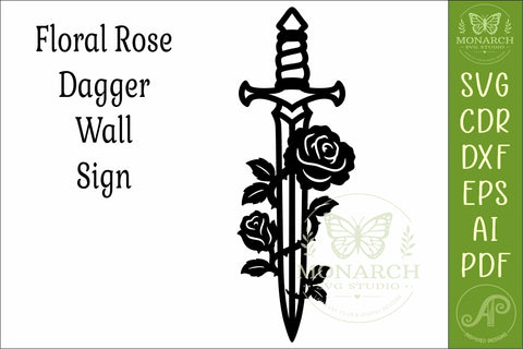 Floral Rose Dagger SVG, Gothic Sword Wall Art, Laser Cut SVG APInspireddesigns 