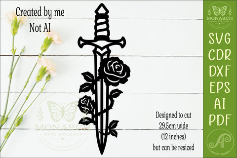 Floral Rose Dagger SVG, Gothic Sword Wall Art, Laser Cut SVG APInspireddesigns 