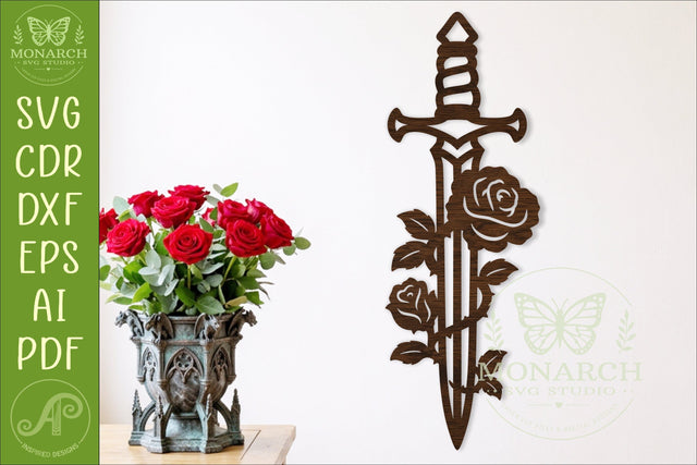 Floral Rose Dagger SVG, Gothic Sword Wall Art, Laser Cut SVG APInspireddesigns 
