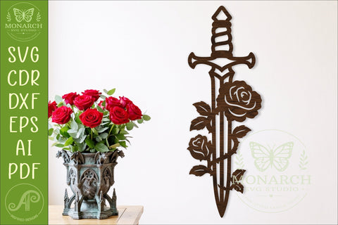 Floral Rose Dagger SVG, Gothic Sword Wall Art, Laser Cut SVG APInspireddesigns 