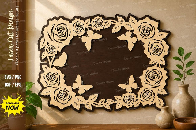 Floral Rose Frame laser cut svg File SVG Regulrcrative 