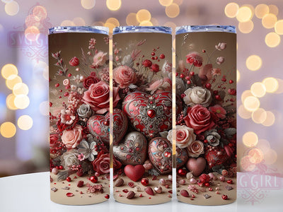 Floral Rose Heart Tumbler, Valentine Rose, Romantic Pattern, Love Theme, Elegant Style, Festive Wrap, 20Oz Tumbler, Sublimation Sublimation SvggirlplusArt 