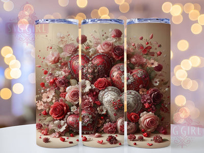 Floral Rose Heart Tumbler, Valentine Rose, Romantic Pattern, Love Theme, Elegant Style, Festive Wrap, 20Oz Tumbler, Sublimation Sublimation SvggirlplusArt 