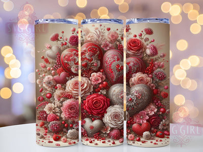 Floral Rose Heart Tumbler, Valentine Rose, Romantic Pattern, Love Theme, Elegant Style, Festive Wrap, 20Oz Tumbler, Sublimation Sublimation SvggirlplusArt 