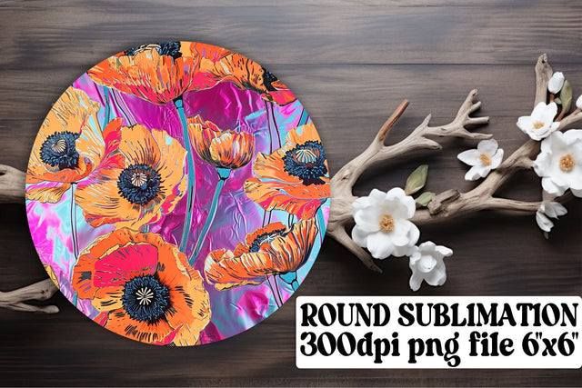Floral Round Decor Set: Keychain, Car Coaster, Sublimation Ornaments Sublimation afrosvg 