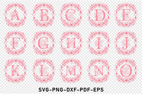 Floral round monogram font alphabet letters family name sign svg design SVG D2PUTRI Designs 