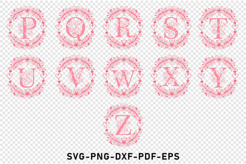 Floral round monogram font alphabet letters family name sign svg design SVG D2PUTRI Designs 