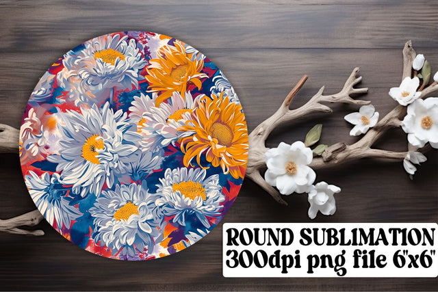 Floral Round Ornaments Sublimation Set: Keychain, Coaster, Circle Decor Sublimation afrosvg 