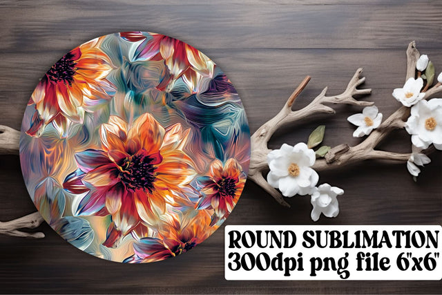 Floral Round Sublimation Designs: Keychain, Car Coaster, Ornaments Sublimation afrosvg 