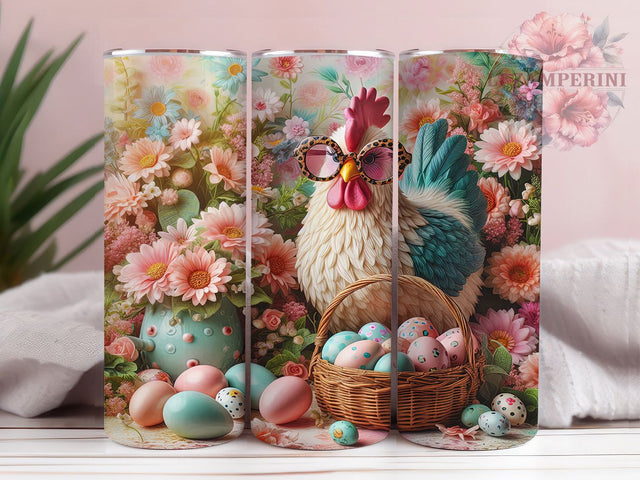Floral Rustic Easter Chicken Tumbler, Floral Spring Tumbler, Rustic Farm Wrap, Whimsical Chicken Wrap, Vibrant Spring Wrap, Sublimation Design, Trendy Gift Idea Sublimation Li Zamperini 
